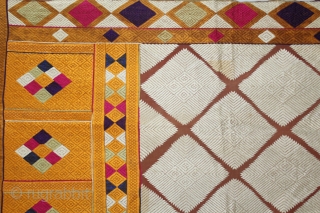 Phulkari From West(Pakistan)Punjab India Called As Chand(Moon) Bagh.C.1900. Rare Pallu with Panch Rangi Side Borders. Floss Silk on Hand Spun Cotton khaddar Cloth.(DSL04430).          