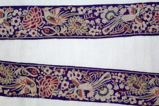 Parsi Gara Sari Kor Border Silk Parrot Hand Embroidery From Surat Gujarat India.C.1900. Parsi Lace 7 meters Border.(DSLE05200).               