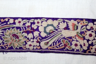 Parsi Gara Sari Kor Border Silk Parrot Hand Embroidery From Surat Gujarat India.C.1900. Parsi Lace 7 meters Border.(DSLE05200).               