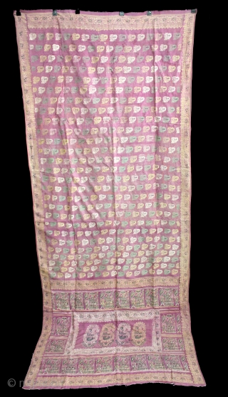 Rare Pallav of a Baluchar Sari woven in silk Brocade From Murshidabad,West Bengal,India.Circa 1900.Here the pallu of the sari is decorated with large paisleys set within a border of human figures, only  ...