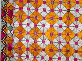 Phulkari From East(Punjab)India Called As Gobhi Bagh.C.1900. Rare Four Corners Different Design. Floss Silk on Hand Spun Cotton khaddar Cloth. Its size is 124cm x 260cm.(DSL060170).Please email me at indianarts1369@gmail.com