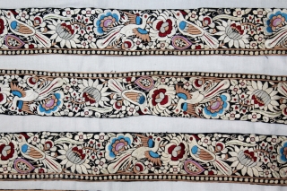 Parsi Gara Sari Kor Border Silk Parrot Hand Embroidery From Surat Gujarat India.C.1900. Parsi Lace 7 meters Border.(DSLE05220).               