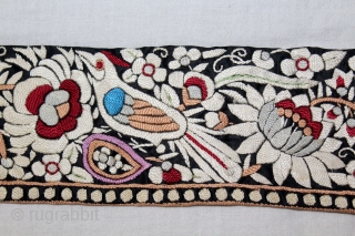 Parsi Gara Sari Kor Border Silk Parrot Hand Embroidery From Surat Gujarat India.C.1900. Parsi Lace 7 meters Border.(DSLE05220).               