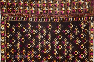 Indigo Phulkari From East(Punjab)India Called As Burfi phulkari.Floss Silk on Hand Spun Cotton khaddar Cloth.Its size is 125cm x 236cm.(DSL05230).             