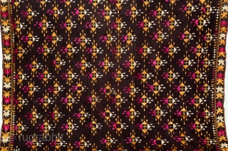 Indigo Phulkari From East(Punjab)India Called As Burfi phulkari.Floss Silk on Hand Spun Cotton khaddar Cloth.Its size is 125cm x 236cm.(DSL05230).             