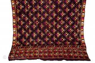 Indigo Phulkari From East(Punjab)India Called As Burfi phulkari.Floss Silk on Hand Spun Cotton khaddar Cloth.Its size is 125cm x 236cm.(DSL05230).             