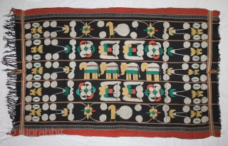 Naga Man’s Shawl from Manipur region India. Manipur for use by Eastern Angami Nagas,C.1930.Cotton embroidered with floss silk. Its size is 117cm x 184cm.(DSL03830).         