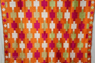 Phulkari From East(Punjab)India Called As Belan Motif Bagh.C.1900. Rare Design. Floss Silk on Hand Spun Cotton khaddar Cloth. Its size is 134cm x 240cm.(DSC05610).         