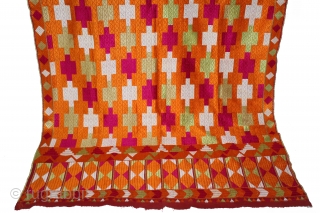 Phulkari From East(Punjab)India Called As Belan Motif Bagh.C.1900. Rare Design. Floss Silk on Hand Spun Cotton khaddar Cloth. Its size is 134cm x 240cm.(DSC05610).         