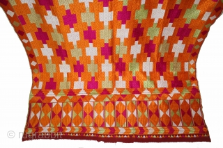 Phulkari From East(Punjab)India Called As Belan Motif Bagh.C.1900. Rare Design. Floss Silk on Hand Spun Cotton khaddar Cloth. Its size is 134cm x 240cm.(DSC05610).         