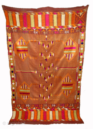 Sarpallu Phulkari From East(Punjab)India called As Sarpallu(Patang Design).Moga District of Punjab India.Circa 1900. Floss Silk on Hand Spun Cotton khaddar Cloth.(DSL060180).Please email me at indianarts1369@gmail.com
