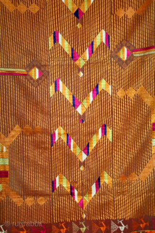 Sarpallu Phulkari From East(Punjab)India called As Sarpallu(Patang Design).Moga District of Punjab India.Circa 1900. Floss Silk on Hand Spun Cotton khaddar Cloth.(DSL060180).Please email me at indianarts1369@gmail.com