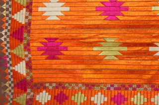 Phulkari From East(Punjab)India Called As Punjabi Bagh.Rare Design.Floss Silk on Hand Spun Cotton khaddar Cloth.Its size is 114cm x 244cm.(DSL03840).             