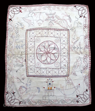 Kantha Quilted Embroidery with cotton thread Kantha Probably Jessore District,East Bengal(Bangladesh)region.India.C.1900.Its size is 85cm x 104cm.(DSL03850).                 