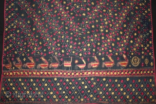 Indigo Sainchi Phulkari From East(Punjab)India.C.1900.Rare Design.Proper Shahkot Moga District of Punjab India.Extremely Fine Phulkari.(DSE02520).                   