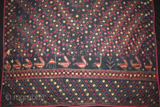 Indigo Sainchi Phulkari From East(Punjab)India.C.1900.Rare Design.Proper Shahkot Moga District of Punjab India.Extremely Fine Phulkari.(DSE02520).                   