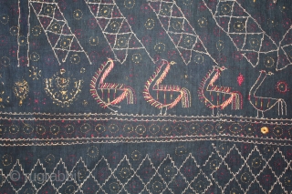 Indigo Sainchi Phulkari From East(Punjab)India.C.1900.Rare Design.Proper Shahkot Moga District of Punjab India.Extremely Fine Phulkari.(DSE02520).                   