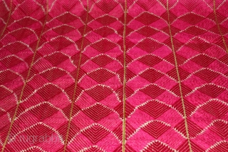 Vintage Phulkari Bagh from West(Pakistan)Punjab India Called As Laheriya Thirma Bagh.Its size is W 119cm x L 240cm Rare Design.Extremely Fine Phulkari.(DSE01390).           