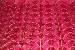 Vintage Phulkari Bagh from West(Pakistan)Punjab India Called As Laheriya Thirma Bagh.Its size is W 119cm x L 240cm Rare Design.Extremely Fine Phulkari.(DSE01390).           