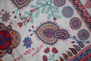 Vintage Kantha embroidery with cotton thread Kantha Probably From East Bengal(Bangladesh)Region India.C.1900.Its size is 84cm x 108cm.(DSL02030).                