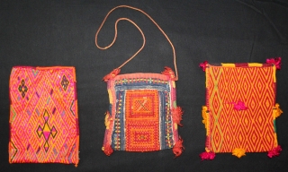 Three Ceremonial Banjara Bags, From Madhya Pradesh, India.C.1900.Silk & Cotton  Embroidered Brick Stitch.(DSL02530).                   