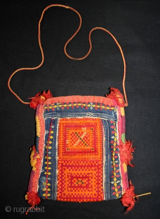 Three Ceremonial Banjara Bags, From Madhya Pradesh, India.C.1900.Silk & Cotton  Embroidered Brick Stitch.(DSL02530).                   