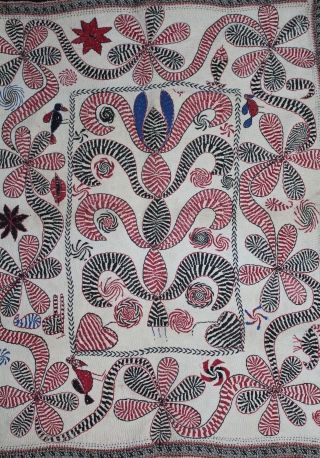 Kantha Quilted Embroidery with cotton thread Kantha Probably From Faridpur District,East Bengal(Bangladesh)region.India.C.1900.Its size is 66cm x 85cm.(DSL03880).                