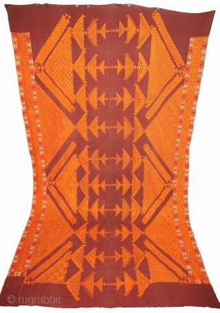 Chope Phulkari Cotton Embroidered with Floss Silk,Double running-stitch From East(Punjab)India.C.1930.Woman Headcover(Chope).(DSE02550)                      