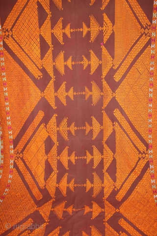 Chope Phulkari Cotton Embroidered with Floss Silk,Double running-stitch From East(Punjab)India.C.1930.Woman Headcover(Chope).(DSE02550)                      