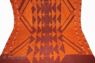 Chope Phulkari Cotton Embroidered with Floss Silk,Double running-stitch From East(Punjab)India.C.1930.Woman Headcover(Chope).(DSE02550)                      