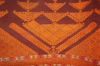 Chope Phulkari Cotton Embroidered with Floss Silk,Double running-stitch From East(Punjab)India.C.1930.Woman Headcover(Chope).(DSE02550)                      