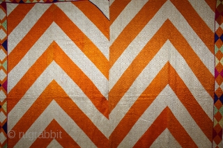 Phulkari From West(Pakistan)Punjab India Called As Lahariya Bagh.Rare Design.Floss Silk on Hand Spun Cotton khaddar Cloth.(DSL03240).                 