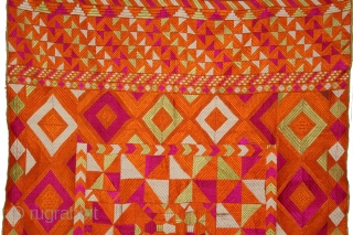 Phulkari From East(Punjab)India Called As Punjabi Bagh.Rare Design.Floss Silk on Hand Spun Cotton khaddar Cloth.Its size is 132cm x 226cm.(DSL03890).             