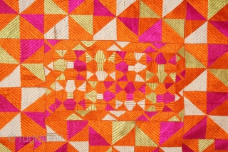 Phulkari From East(Punjab)India Called As Punjabi Bagh.Rare Design.Floss Silk on Hand Spun Cotton khaddar Cloth.Its size is 132cm x 226cm.(DSL03890).             