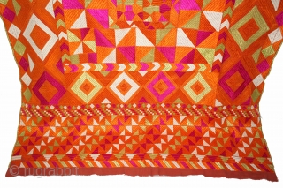 Phulkari From East(Punjab)India Called As Punjabi Bagh.Rare Design.Floss Silk on Hand Spun Cotton khaddar Cloth.Its size is 132cm x 226cm.(DSL03890).             