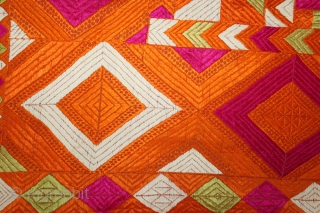 Phulkari From East(Punjab)India Called As Punjabi Bagh.Rare Design.Floss Silk on Hand Spun Cotton khaddar Cloth.Its size is 132cm x 226cm.(DSL03890).             