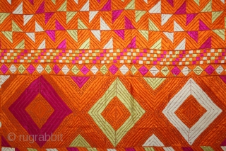 Phulkari From East(Punjab)India Called As Punjabi Bagh.Rare Design.Floss Silk on Hand Spun Cotton khaddar Cloth.Its size is 132cm x 226cm.(DSL03890).             