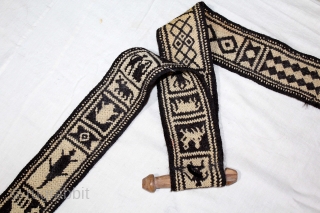 Rare Figurative Tung The Camel Decoration Belt from Rajasthan India.C.1900.Goat-Hair Belt made using the Ply-Split method.Its size is W-8cm x L-390cm.(DSL05260).            
