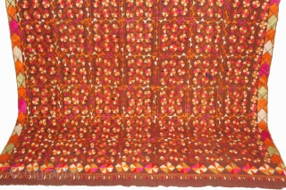 Phulkari from East(Punjab) India Called As Bella (Grove) phulkari. One of the rare design in Indian Phulkari.(DSL02050).                