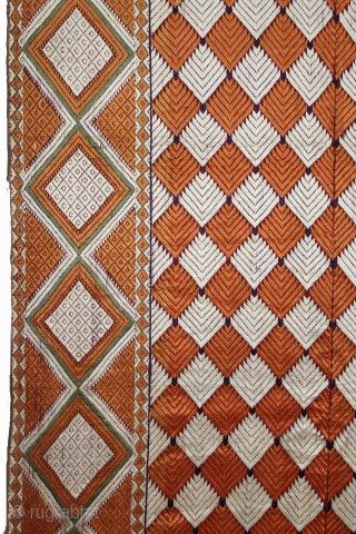 Phulkari From West(Pakistan)Punjab India Called As Rare Barfi Bagh.C.1900. Floss Silk on Hand Spun Cotton khaddar Cloth. Its size is 152cm X 246cm.(DSL05000).          