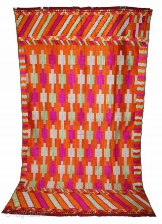 Phulkari From East(Punjab)India Called As Belan Motif Bagh.C.1900. Rare Design. Floss Silk on Hand Spun Cotton khaddar Cloth. Its size is 134cm x 236cm.(DSL05270).         