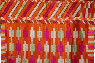 Phulkari From East(Punjab)India Called As Belan Motif Bagh.C.1900. Rare Design. Floss Silk on Hand Spun Cotton khaddar Cloth. Its size is 134cm x 236cm.(DSL05270).         