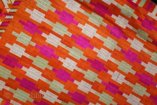 Phulkari From East(Punjab)India Called As Belan Motif Bagh.C.1900. Rare Design. Floss Silk on Hand Spun Cotton khaddar Cloth. Its size is 134cm x 236cm.(DSL05270).         