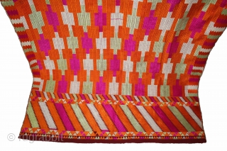 Phulkari From East(Punjab)India Called As Belan Motif Bagh.C.1900. Rare Design. Floss Silk on Hand Spun Cotton khaddar Cloth. Its size is 134cm x 236cm.(DSL05270).         