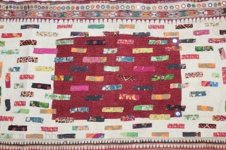 Baby Quilt Embroidered and Appliqued work Made by Gadhvi (Chaaran) Community of Dwarka region of Saurashtra Gujrat India. Very Fine Mirror and Patch work on edges and Running stitches all over. Very  ...