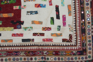 Baby Quilt Embroidered and Appliqued work Made by Gadhvi (Chaaran) Community of Dwarka region of Saurashtra Gujrat India. Very Fine Mirror and Patch work on edges and Running stitches all over. Very  ...
