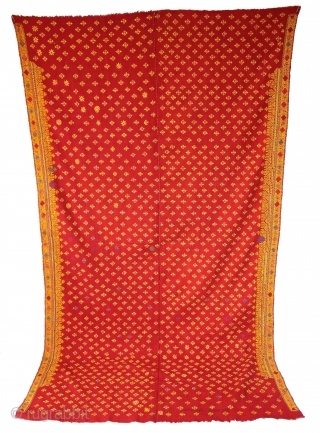 Odhani Woman's Headcover Both side Hand Embroidery Cotton Khadi from Rajasthan India.C.1900.Its size is w 140cm x l 244cm.(DSL03290).              