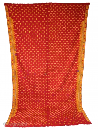 Odhani Woman's Headcover Both side Hand Embroidery Cotton Khadi from Rajasthan India.C.1900.Its size is w 140cm x l 244cm.(DSL03290).              