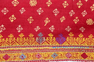 Odhani Woman's Headcover Both side Hand Embroidery Cotton Khadi from Rajasthan India.C.1900.Its size is w 140cm x l 244cm.(DSL03290).              