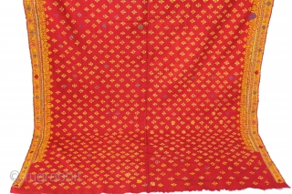 Odhani Woman's Headcover Both side Hand Embroidery Cotton Khadi from Rajasthan India.C.1900.Its size is w 140cm x l 244cm.(DSL03290).              